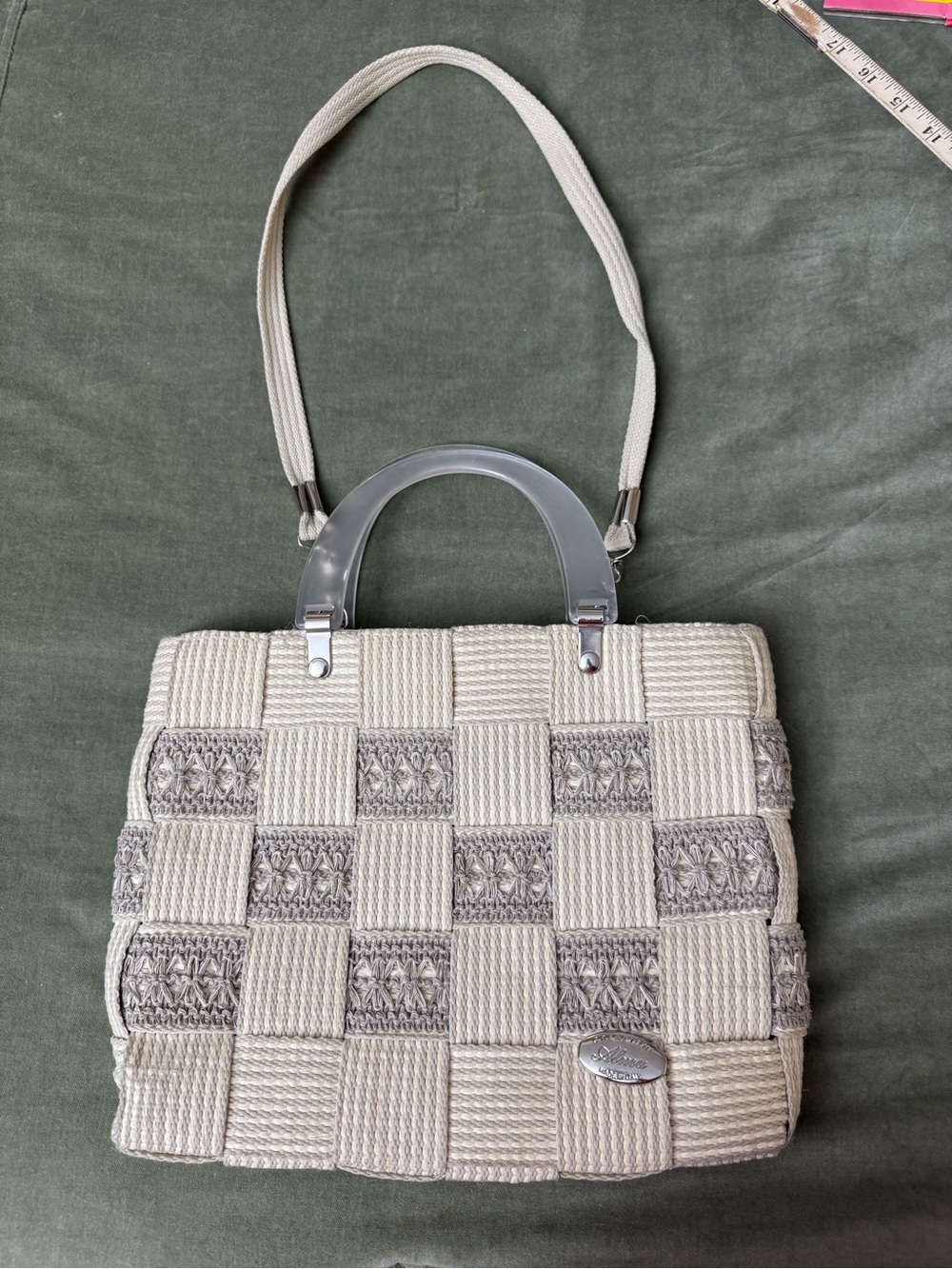 Creazioni Alma Women's Cream Woven clear lucite Top-Handle Bag with strap #OSP